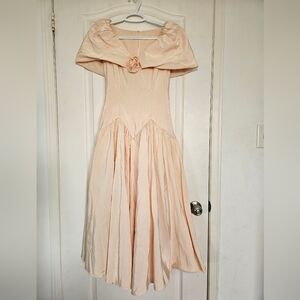 Vintage Handmade 80s Prom Peach Taffeta Party Dress